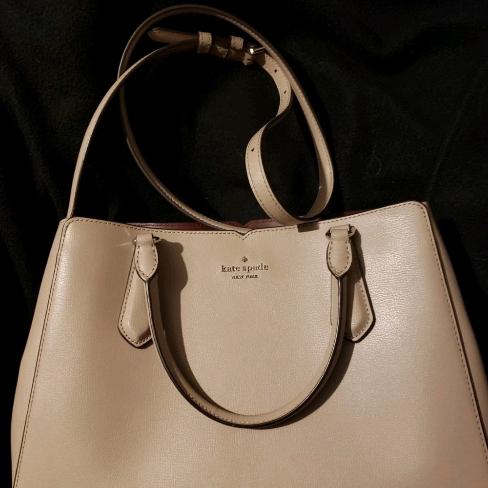 Kate Spade Cream Trapezoidal Tote with Leather Finish